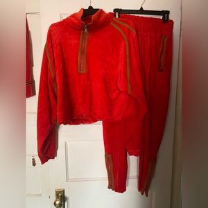 Free People Red Velour Tracksuit